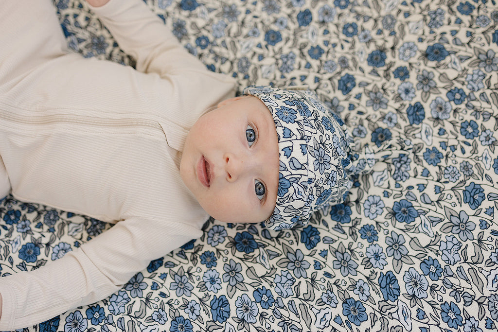 Bluebell Pointelle Bamboo Newborn Knot Hat