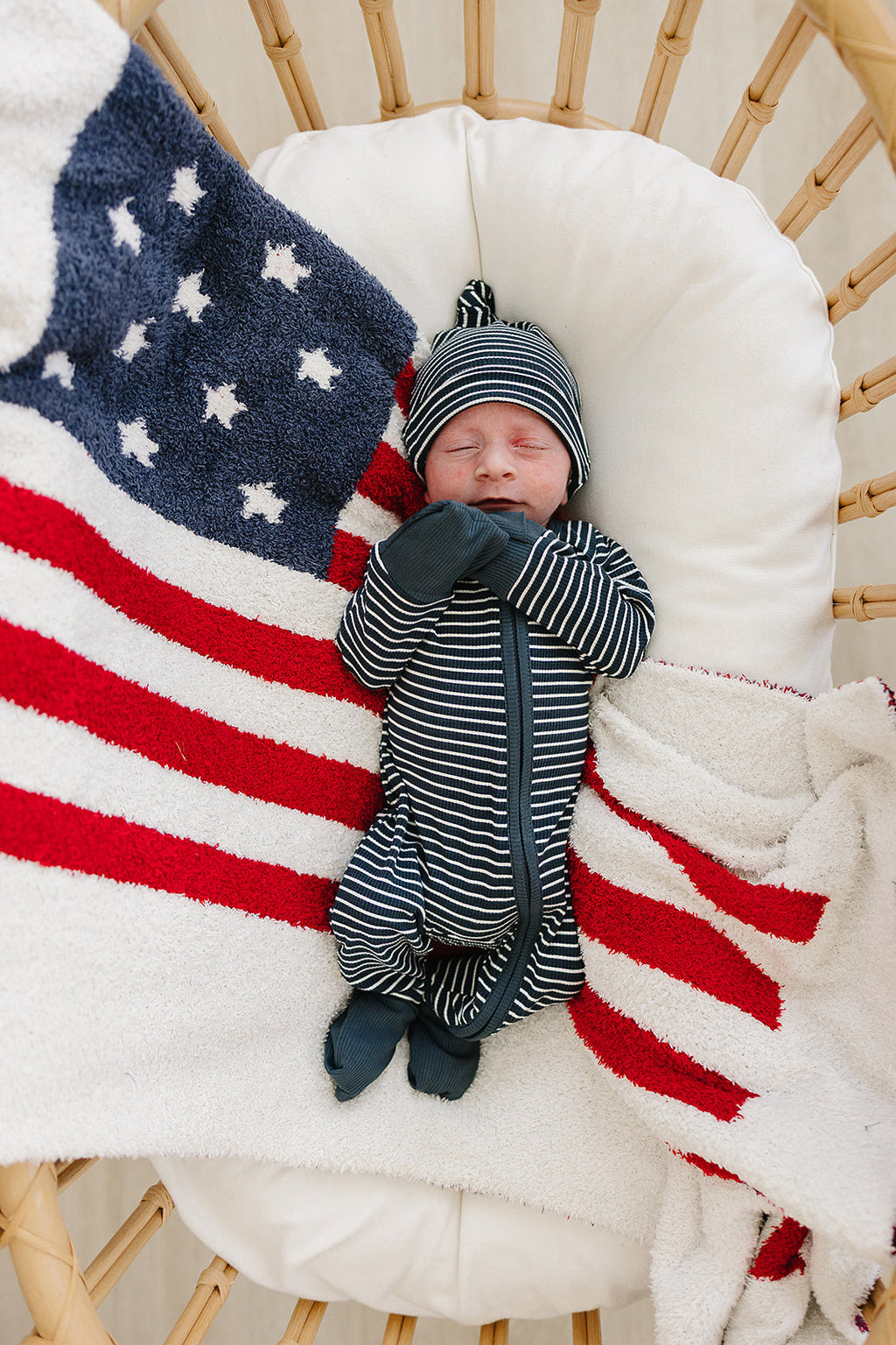 Navy Stripes Ribbed Bamboo Newborn Knot Hat